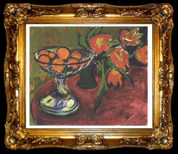 framed  Ernst Ludwig Kirchner Stil live with tulips and oranges, ta009-2